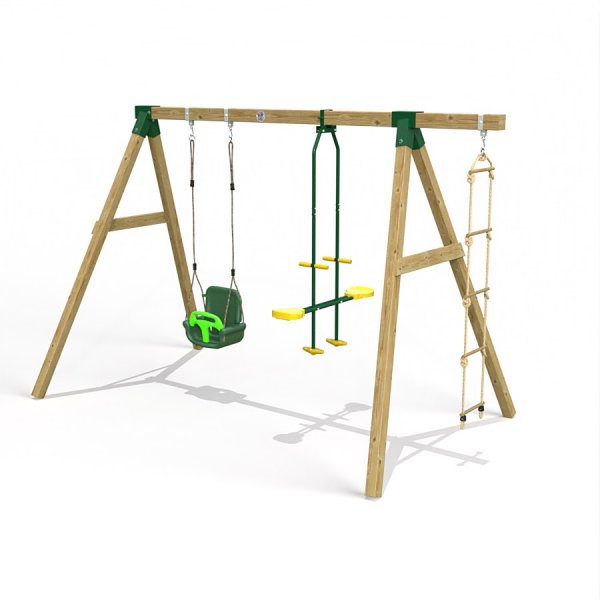Little Rascals Wooden Double Swing Set with 3 in 1 Baby Seat, Glider & Rope Ladder