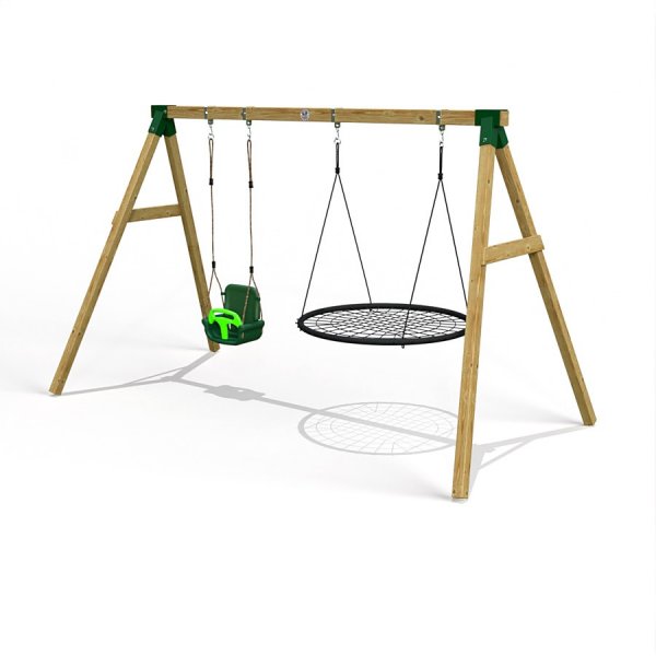 Little Rascals Wooden Double Swing Set with 3 in 1 Baby Seat & Nest Swing