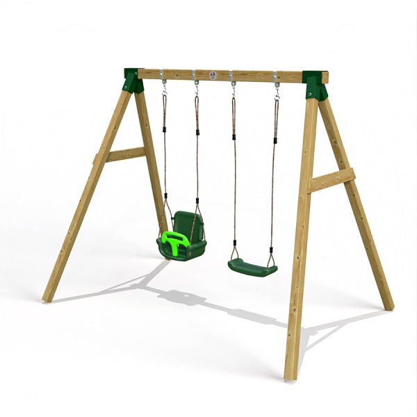 Little Rascals Wooden Double Swing Set with 3 in 1 Baby Seat & Swing Seat