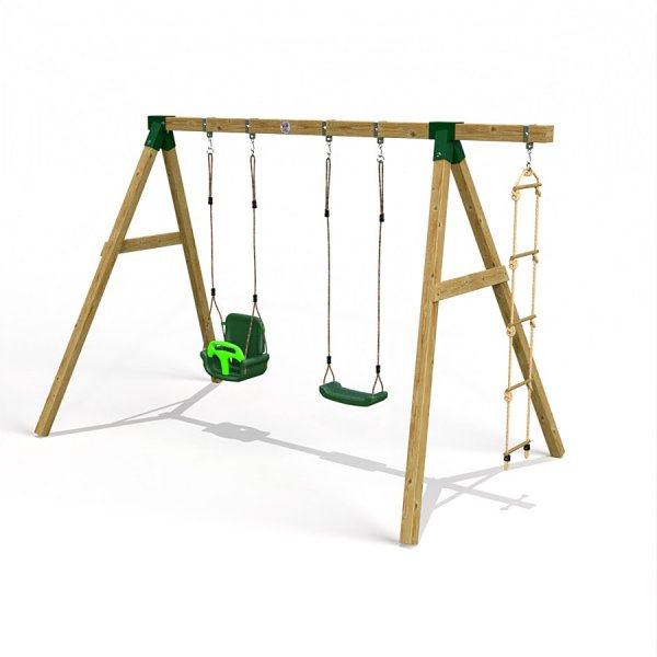 Little Rascals Wooden Double Swing Set with 3 in 1 Baby Seat, Swing Set & Rope Ladder