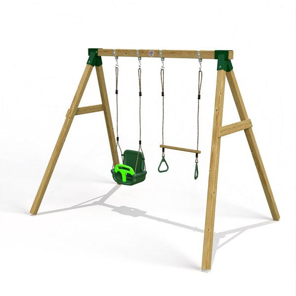 Little Rascals Wooden Double Swing Set with 3 in 1 Baby Seat & Trapeze Bar