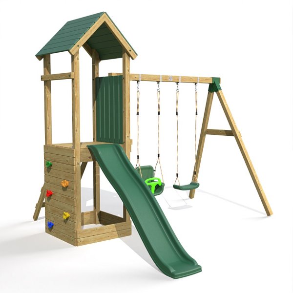 Little Rascals Wooden Climbing Frame & Double Swing Set with 3 in 1 Baby Seat & Swing Seat.