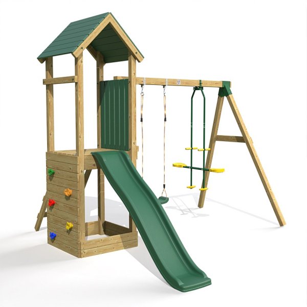 Little Rascals Wooden Climbing Frame & Double Swing Set with Swing Seat & Glider.