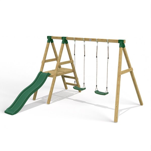 Little Rascals Wooden Double Swing Set with Slide & 2 Swing Seats