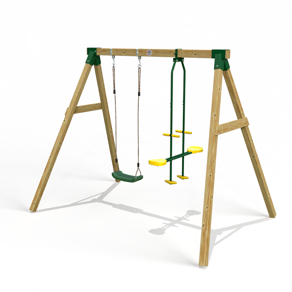 Little Rascals Wooden Double Swing Set with Swing Seat & Glider