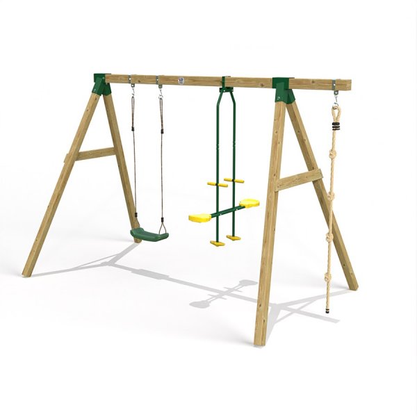 Little Rascals Wooden Double Swing Set with Swing Seat, Glider & Climbing Rope
