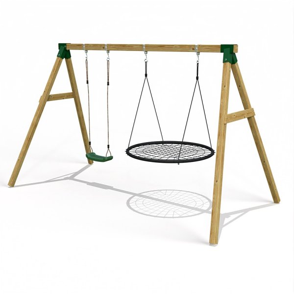 Little Rascals Wooden Double Swing Set with Swing Seat & Nest Swing