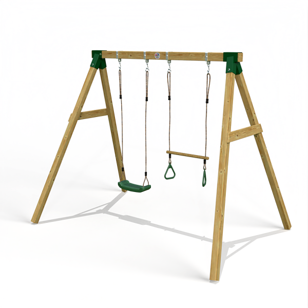 Little Rascals Wooden Double Swing Set with Swing Seat & Trapeze Bar