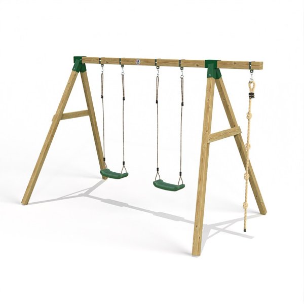 Little Rascals Wooden Double Swing Set with 2 Swing Seats & Climbing Rope