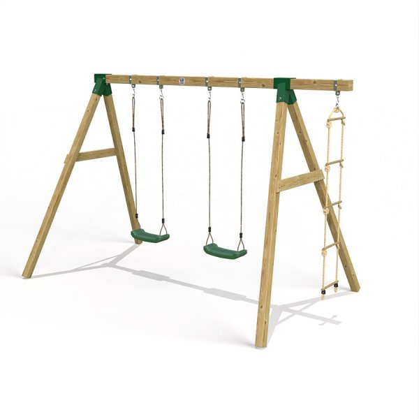 Little Rascals Wooden Double Swing Set with 2 Swing Seats & Rope Ladder 