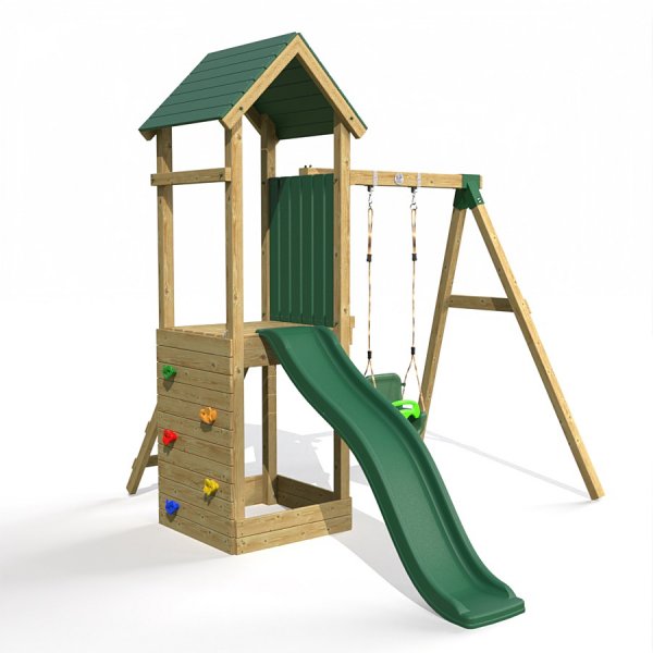 Little Rascals Wooden Climbing Frame & Single Swing Set with 3 in 1 Baby Seat.