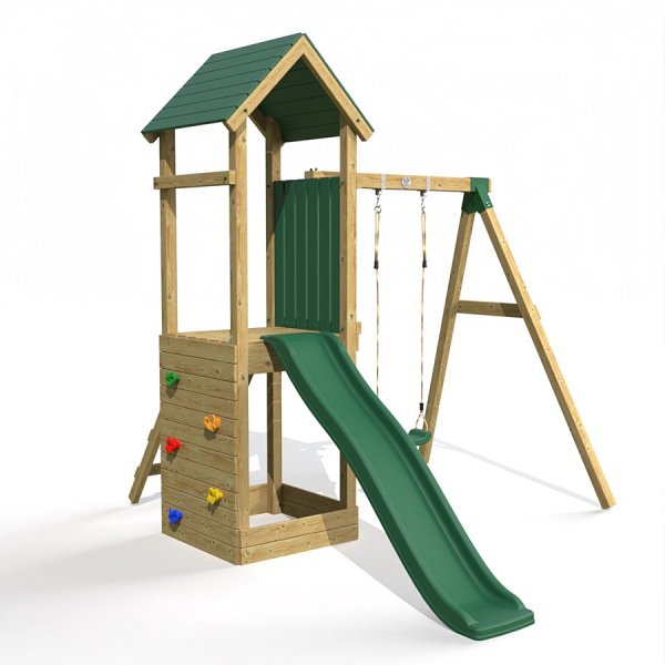 Little Rascals Wooden Climbing Frame & Single Swing Set with Swing Seat.