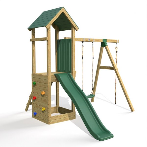 Little Rascals Wooden Climbing Frame & Double Swing Set with Swing Seat & Climbing Rope.