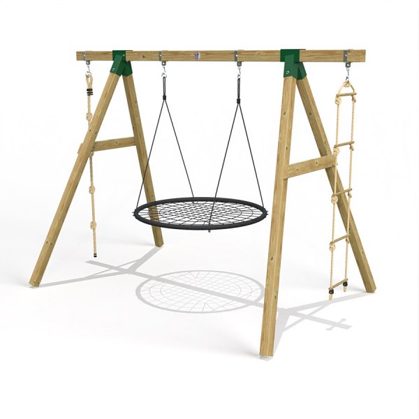 Little Rascals Wooden Single Swing Set with Nest Swing , Climbing Rope & Rope Ladder