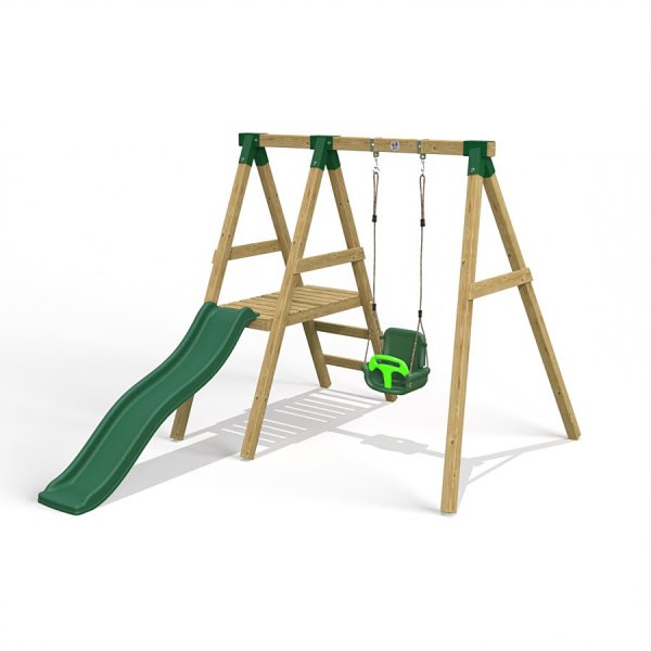 Little Rascals Wooden Single Swing Set with Slide & 3 in 1 Baby Seat