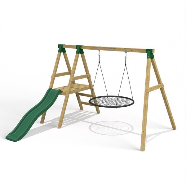 Little Rascals Wooden Single Swing Set with Slide & Nest Swing