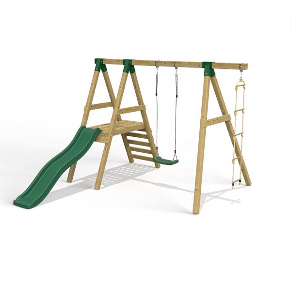 Little Rascals Wooden Single Swing Set with Slide, Swing Seat & Rope Ladder