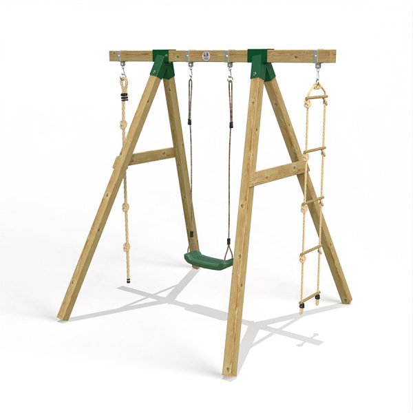 Little Rascals Wooden Single Swing Set with Swing Seat, Climbing Rope & Rope Ladder 