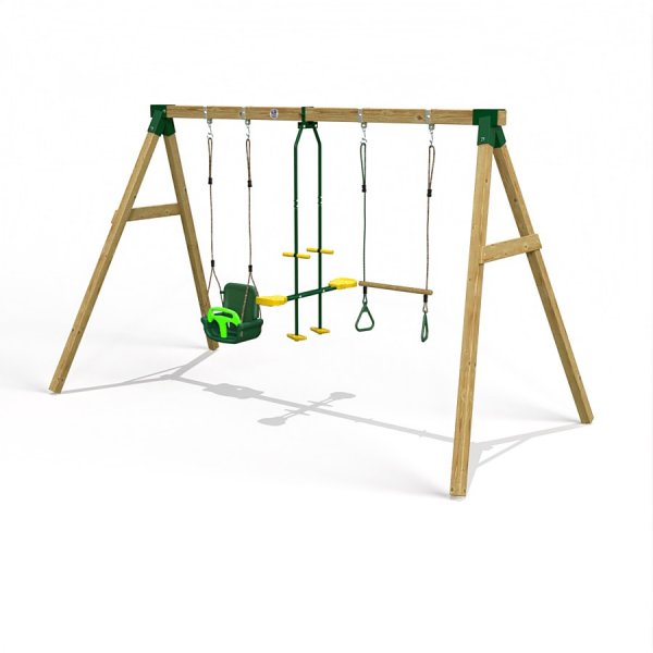 Little Rascals Wooden Triple Swing Set with 3 in 1 Baby Seat, Glider & Trapeze Bar