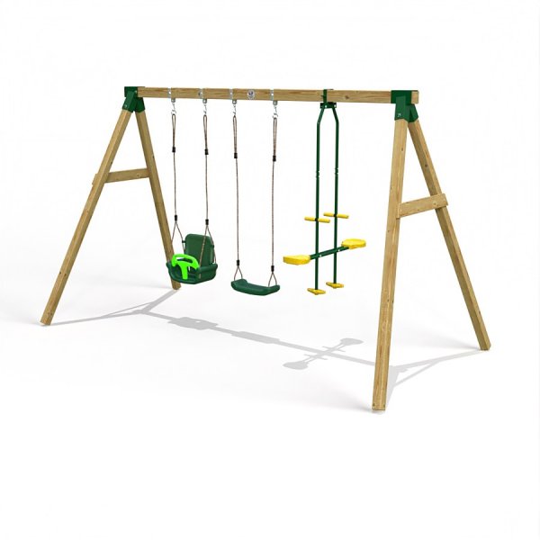 Little Rascals Wooden Triple Swing Set with 3 in 1 Baby Seat, Swing Seat & Glider