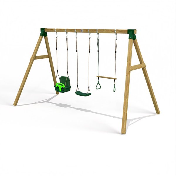 Little Rascals Wooden Triple Swing Set with 3 in 1 Baby Seat, Swing Seat & Trapeze Bar