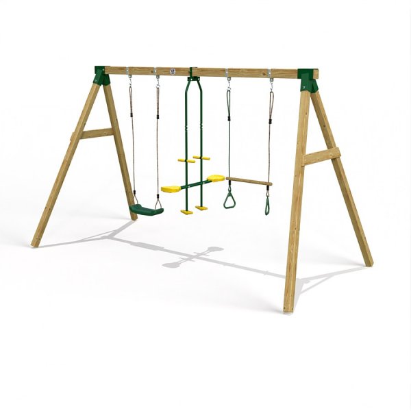 Little Rascals Wooden Triple Swing Set with Swing Seat, Glider & Trapeze Bar 