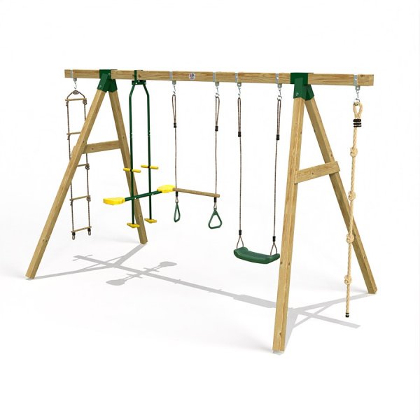 Little Rascals Wooden Triple Swing Set with Swing Seat, Trapeze Bar, Glider, Climbing Rope & Rope Ladder