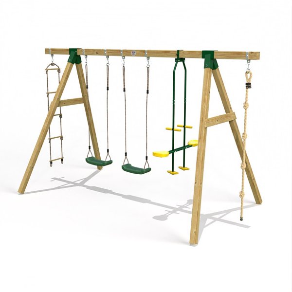 Little Rascals Wooden Triple Swing Set with 2 Swing Seats, Glider, Climbing Rope & Rope Ladder
