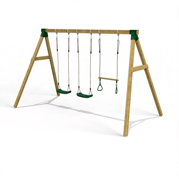 Little Rascals Wooden Triple Swing Set with 2 Swing Sets & Trapeze Bar