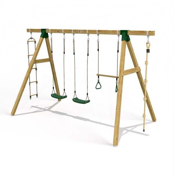 Little Rascals Wooden Triple Swing Set with 2 Swing Seats, Trapeze Bar, Climbing Rope & Rope Ladder